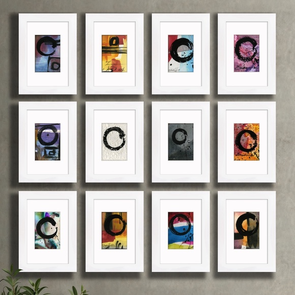12 Enso paintings, Zen Circle abstract Original  - Enso Collection 14 - Picture 3 of 16